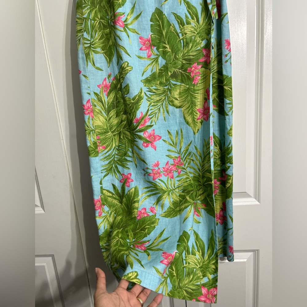 Vinatage Jones New York Floral Tropical Print Wrap Maxi Linen Skirt Size 4 - Picture 9 of 11